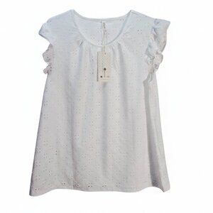 NWT | White Floral Eyelet Ruffle Sleeve Top | Cottagecore | XL